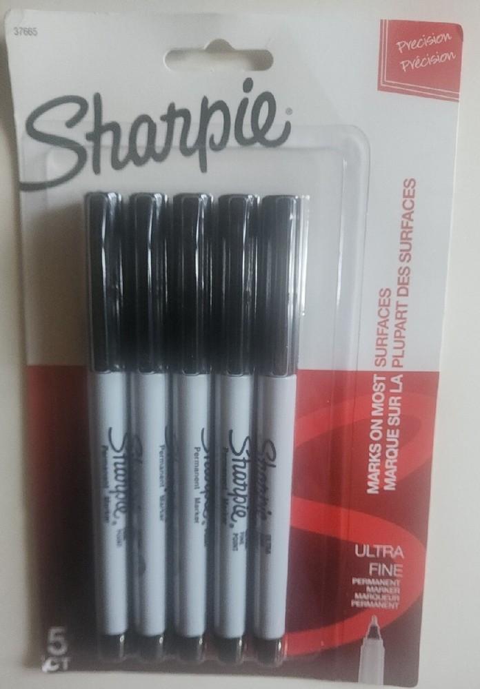 Sharpie Permanent Markers, Ultra Fine Point, Black 5/Pack