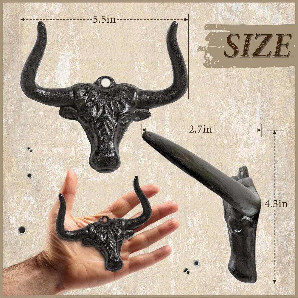 Cowboy Hat Rack for Wall 2 Pack Modern Cast Iron 2 Pack, Antique Rust