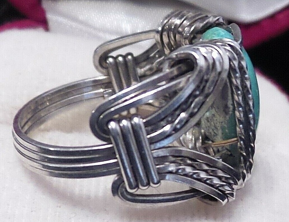 STERLING SILVER WIRE TURQUOISE RING SIZE 5 1/2