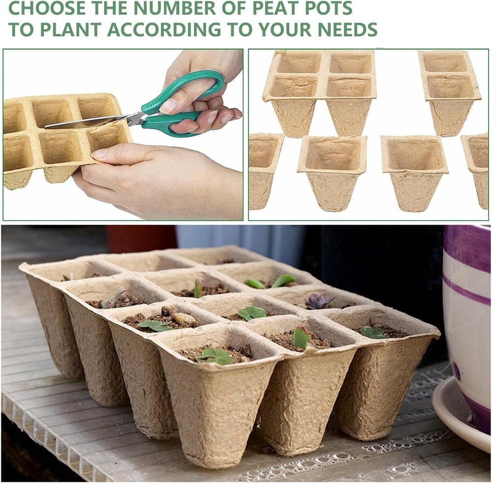 120-Cell Seed Starter Tray 10-Pack Biodegradable Peat Pots with 100 Labels