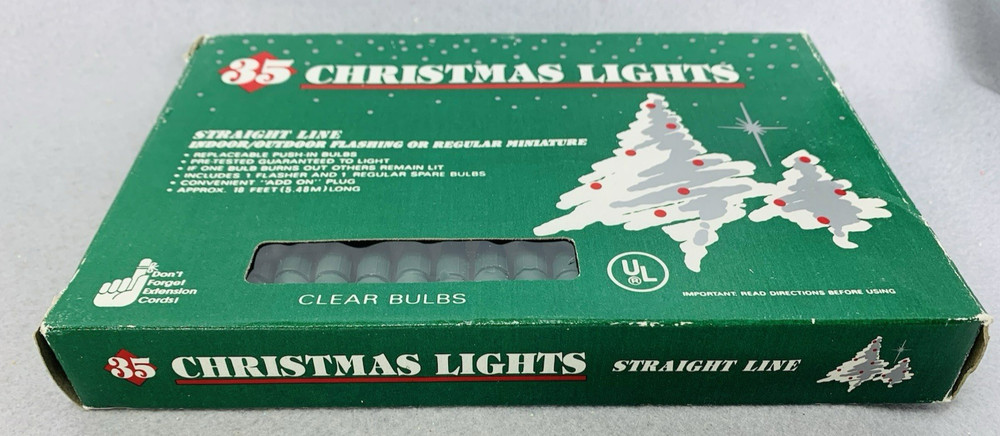 Vintage Clear Mini Lights String 35 Count Green Wire Christmas 18'