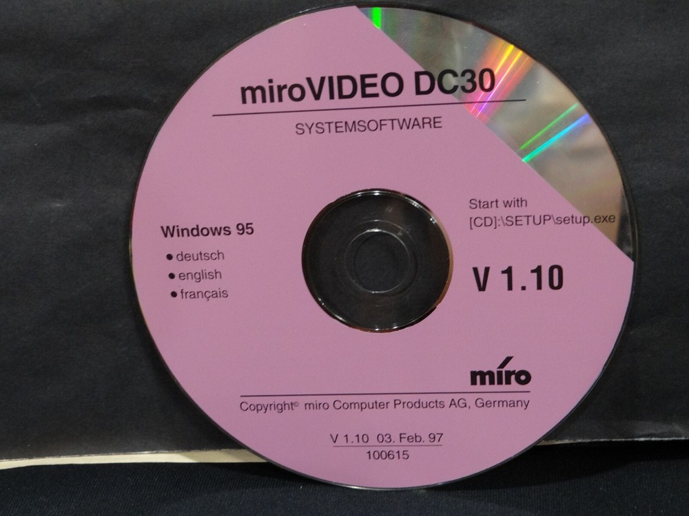 Windows 95 Driver System Software Disk for miroVIDEO DC30 Video Capture Product