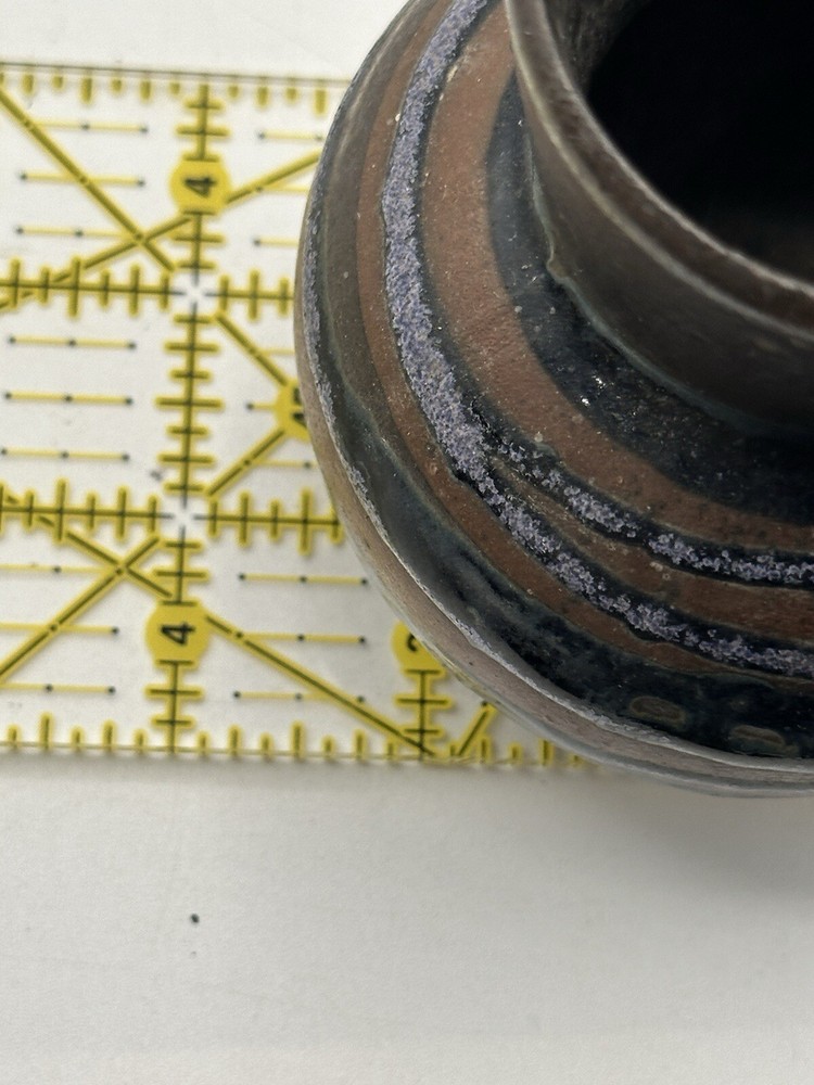 OMC Japan Redware Vase With Blue Sparkle String Glaze 3.5”