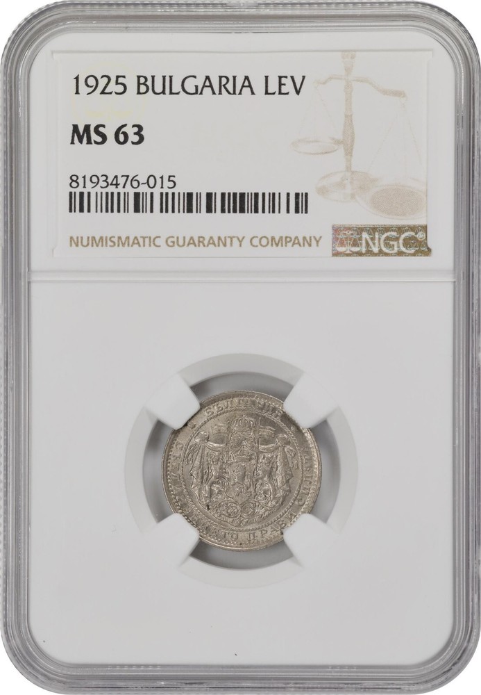 BULGARIA , 1 LEV  1925 - NGC MS 63 , RAREX