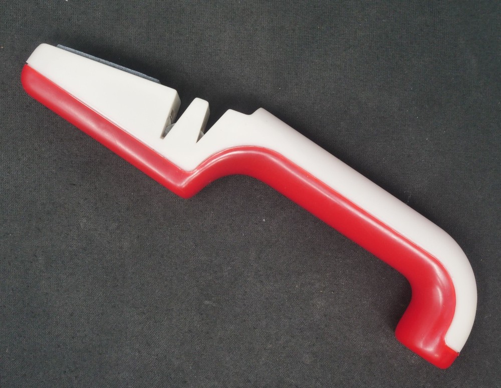 Vintage Red & White Knife Sharpener with Whetstone