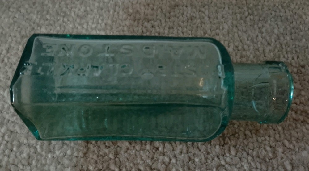 Antique Aqua Glass Bottle Embossed "Eiffel Tower Lemonade"