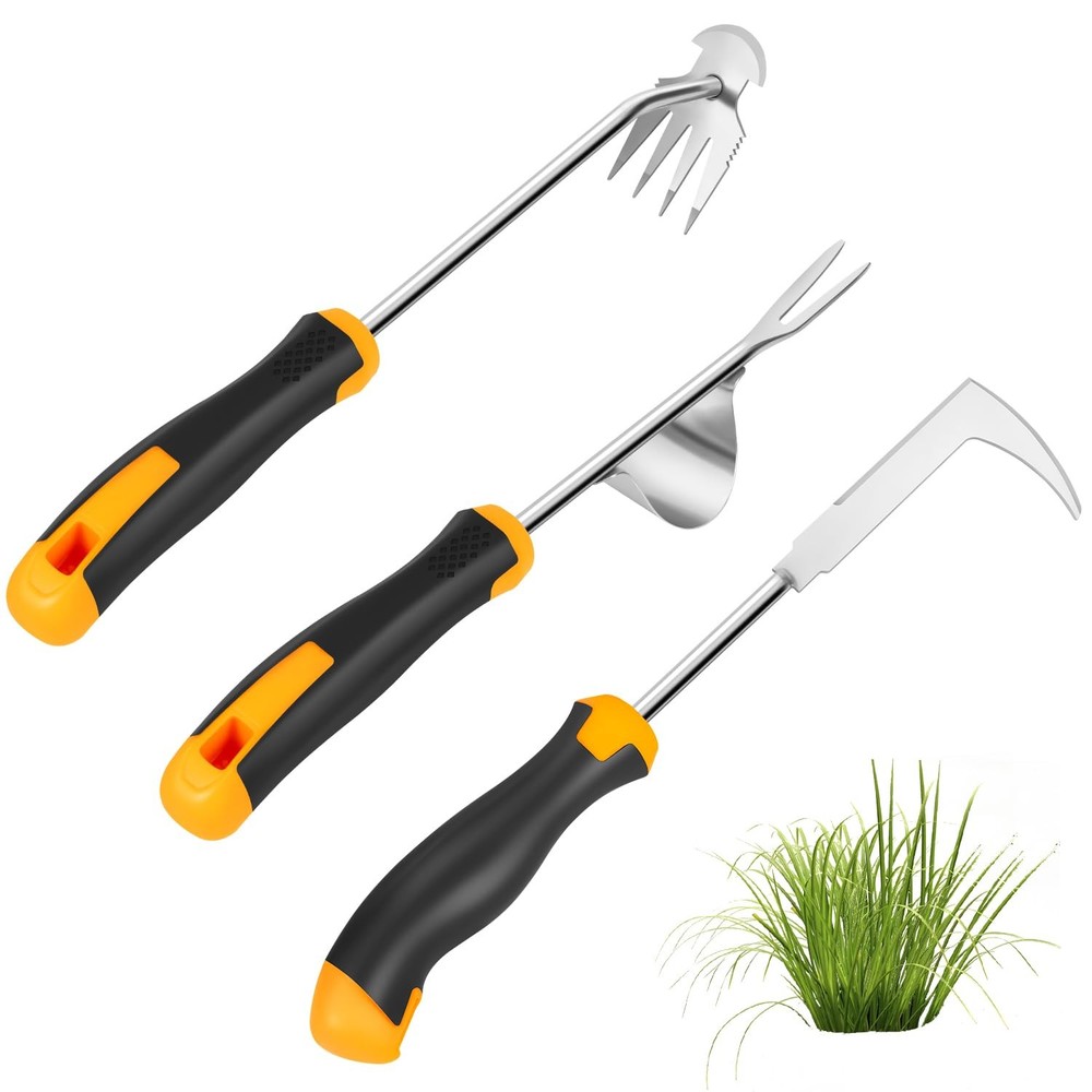 Garden Uprooting Weeding Tools - 3 Pack Hand Held Weeder Puller Tool Set, Rub...