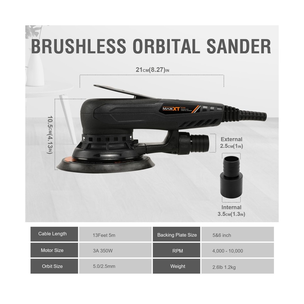MAXXT Electric 5mm Random Orbital Sander Brushless 350W 3A Multi-function Var...