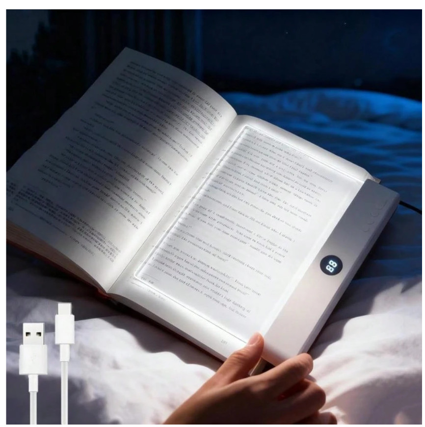 Book Light, Rechargeable Clear LED Flat Reading Light with 3 Colors  Timer, D...
