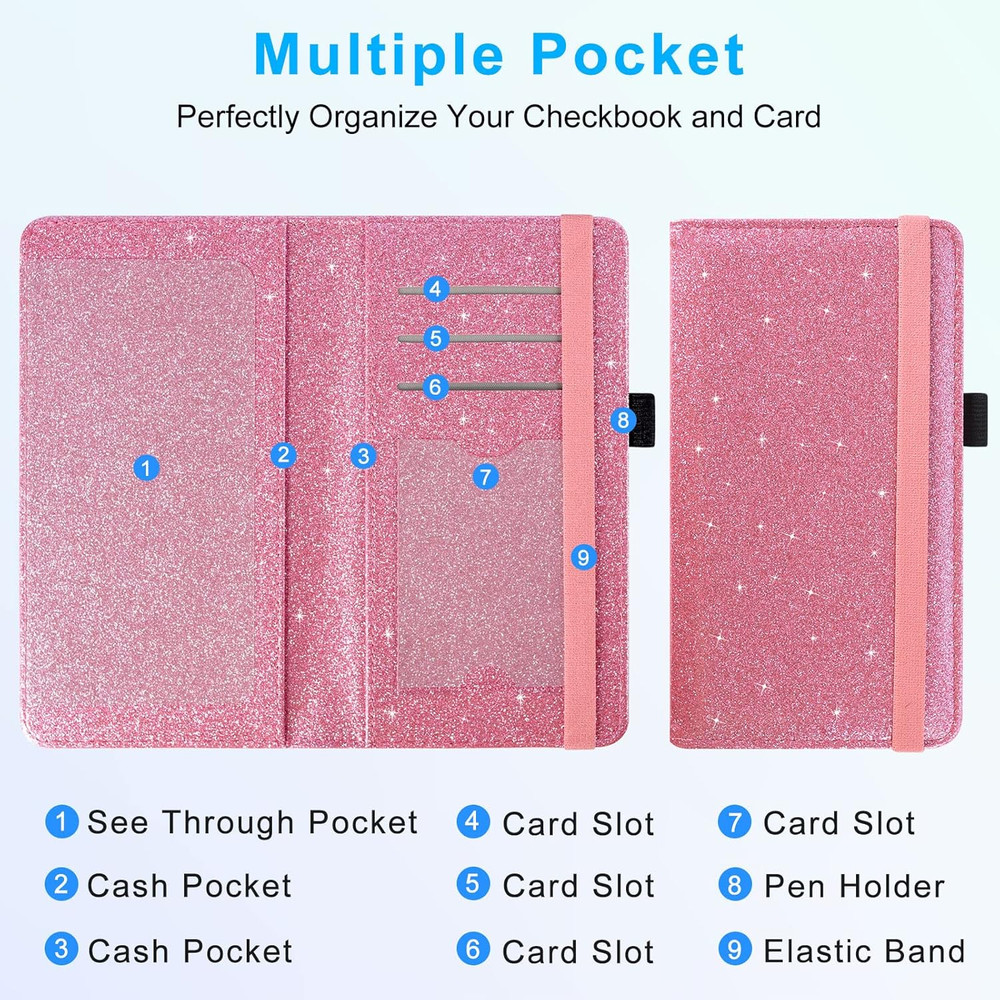 Checkbook Cover, Leather RFID Blocking Check Book Wallet, Protective Premium Bus