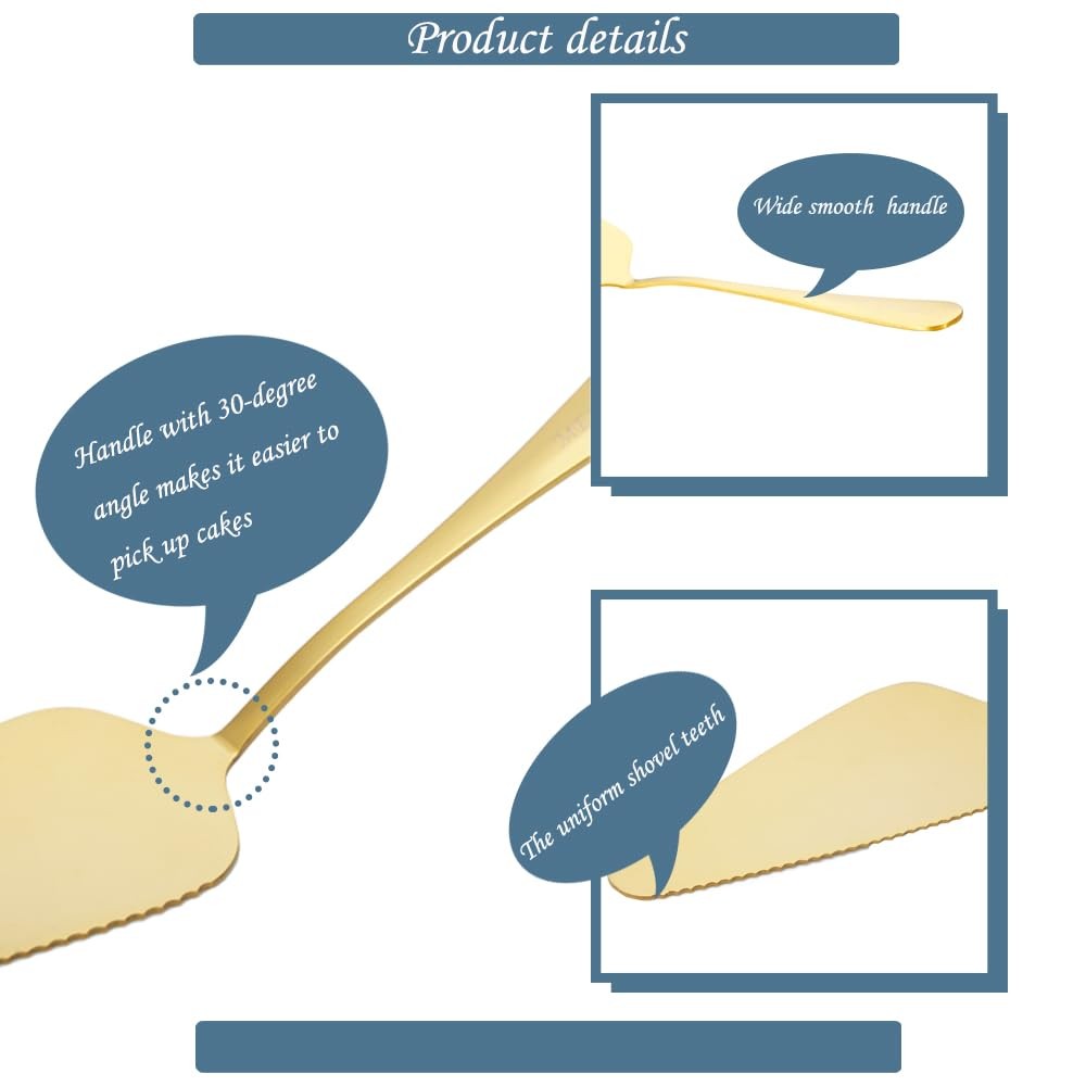 Cake Server Pie Holder 5 PCS Triangular Spade Spatula Serrated Edge Gold