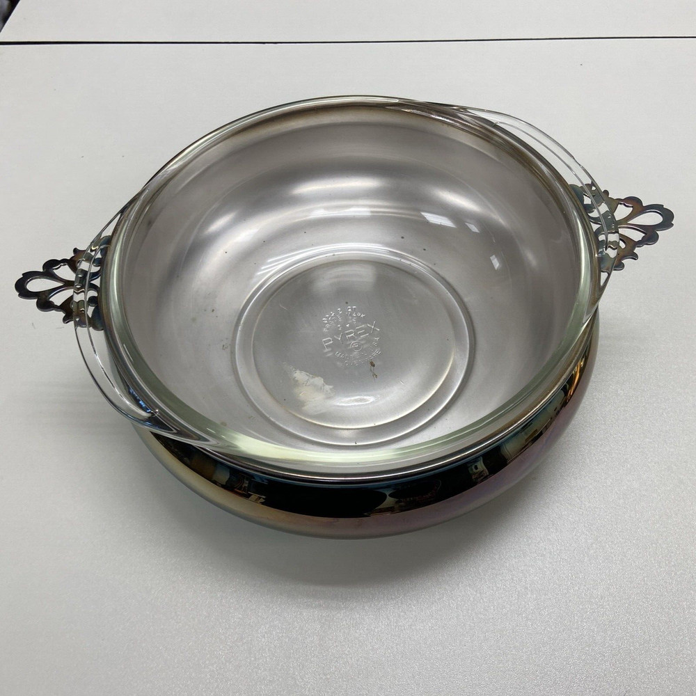 Sheffield Silver Silverplated Casserole Pinecone Top Pyrex Insert Dish 9" w Lid