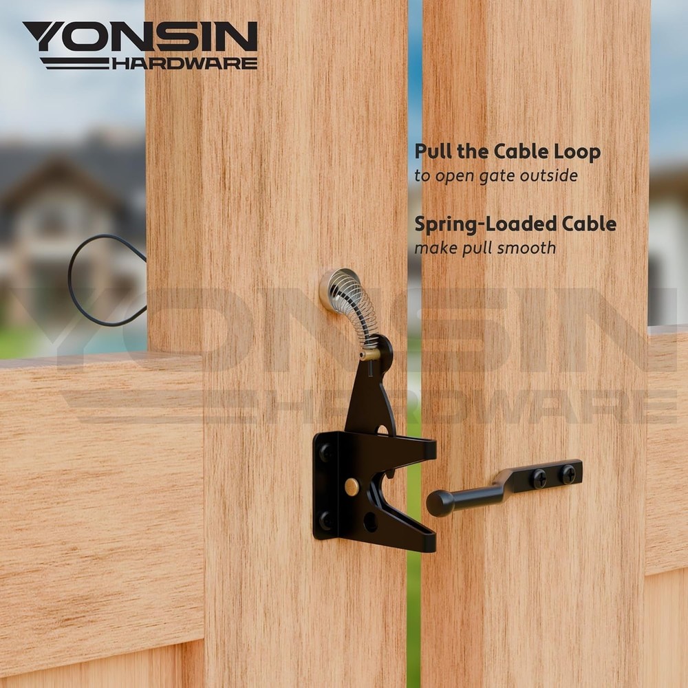 Self Locking Fence Gate Latch w/ Spring Cable Pull Heavy Duty Gate Latch Hardwar