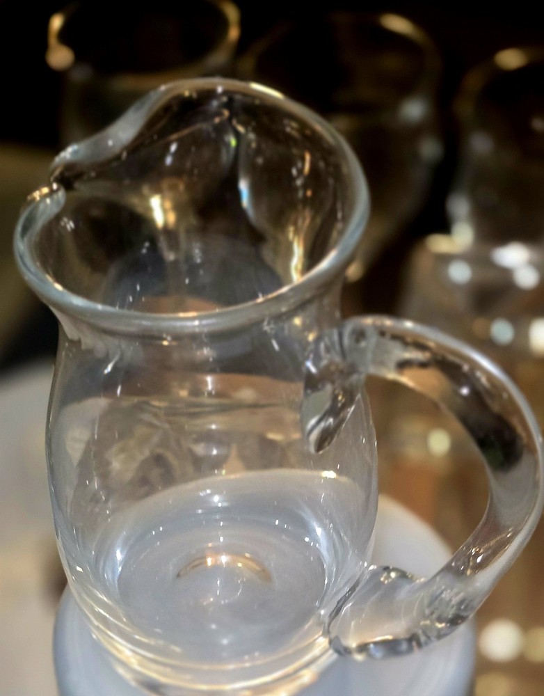 Italian Hand blown Crystal Pitcher With Oversized Handle