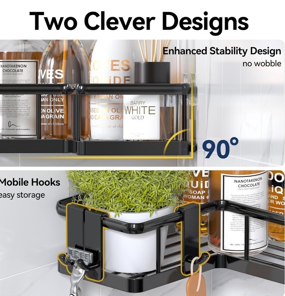 Corner Shower Caddy Organizer, 3-Pack Self-Adhesive Rustproof Bath Shelves