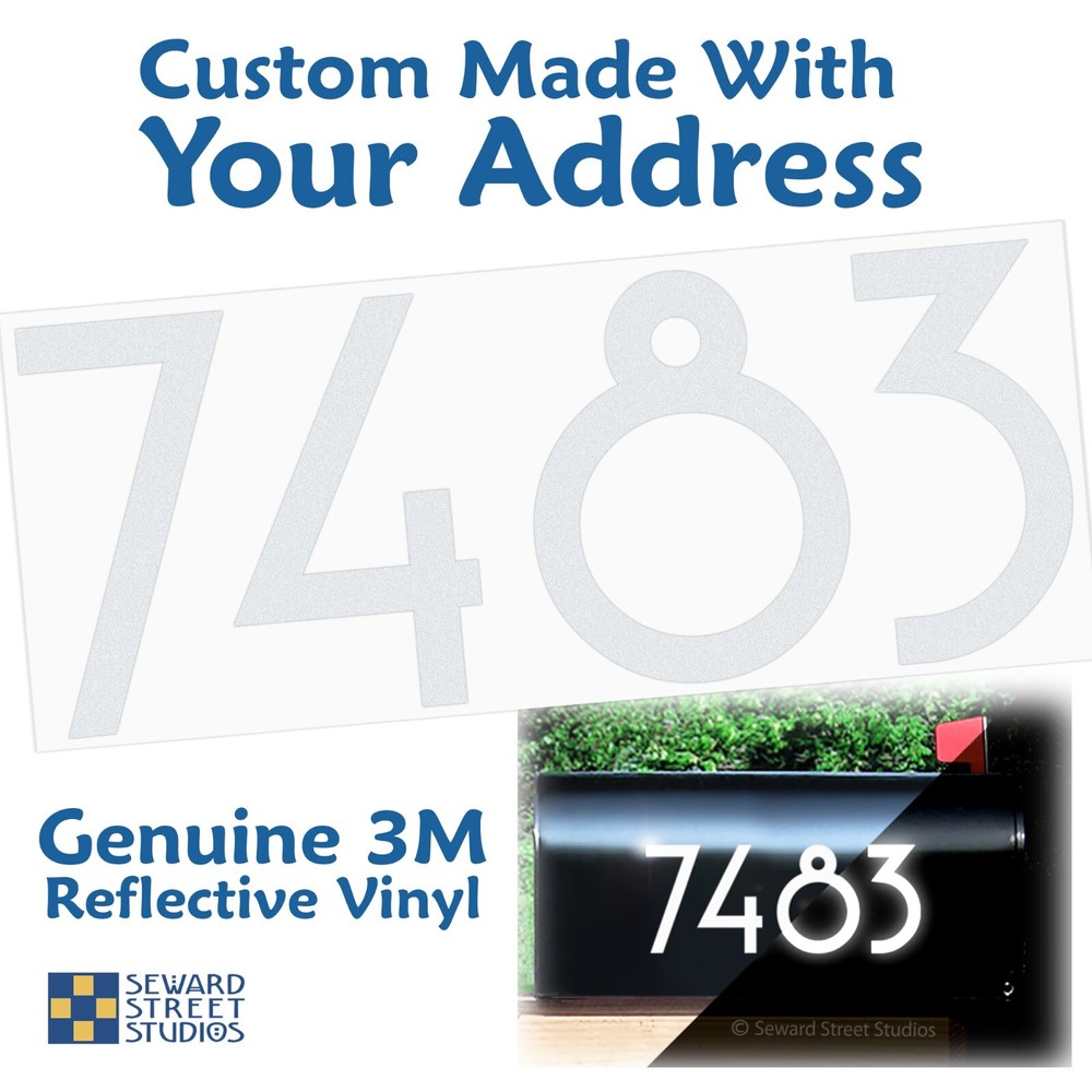 Art Deco Reflective Mailbox Address Decal, Personalized Custom - 1311R-WT-Sizes
