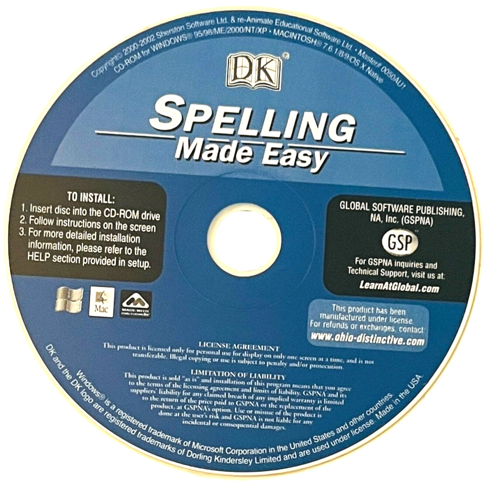 Spelling Made Easy CD-ROM by Global Software for Windows & Mac