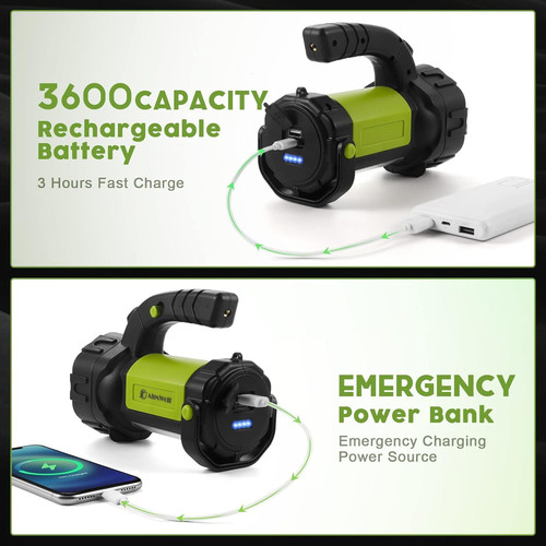 AlpsWolf Camping Lantern Rechargeable, LED Flashlight Spotlight Green
