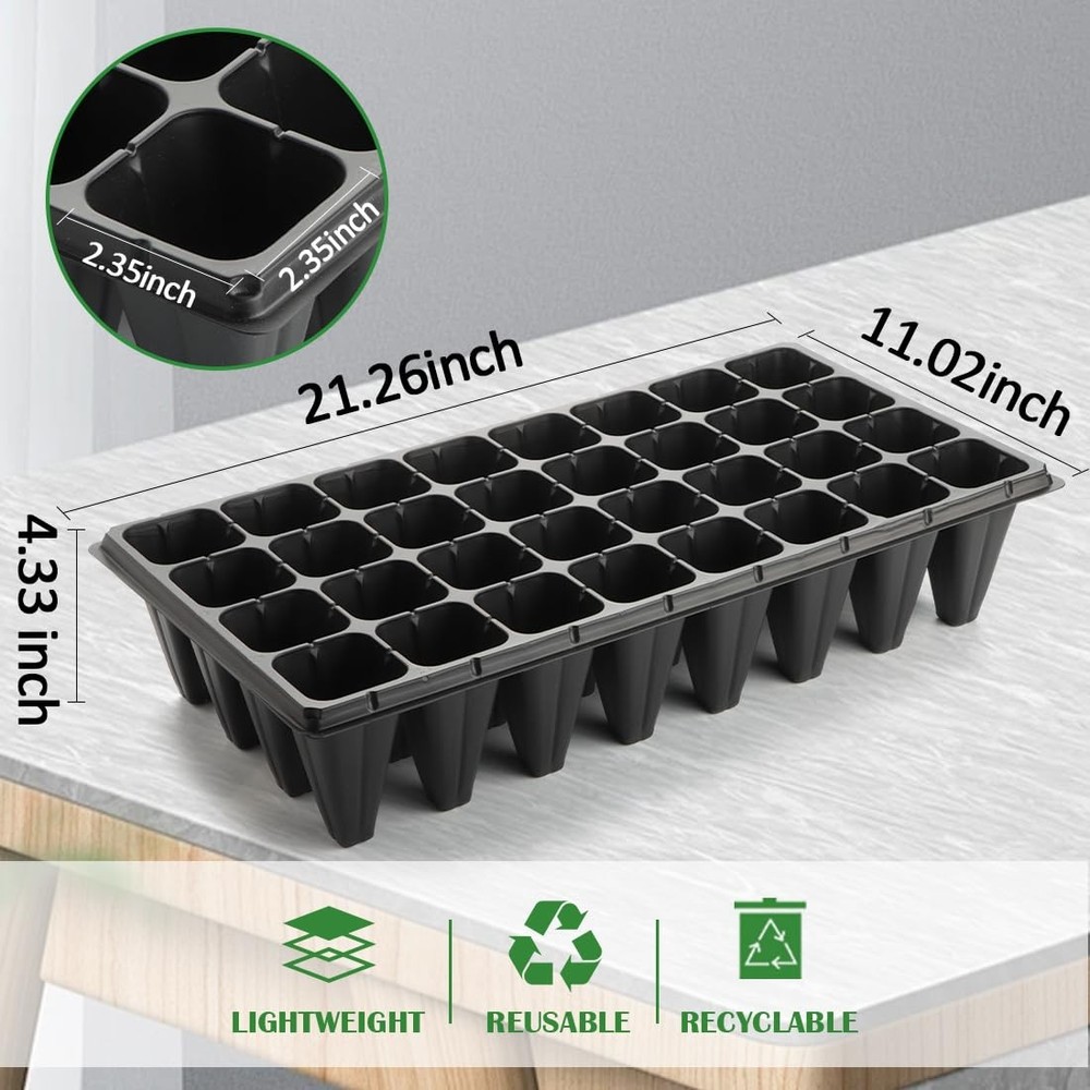 10 Pack 32 Cell Seed Starter Trays - Extra Deep 4.33" Plastic Nursery Trays, ...