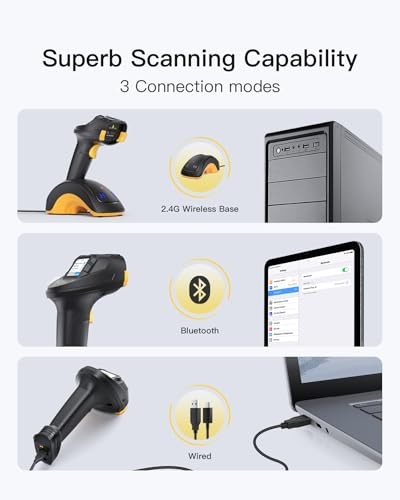 Bluetooth Barcode Scanner, 2D 1D Wireless Handheld Scanner, QR Code Scanner,