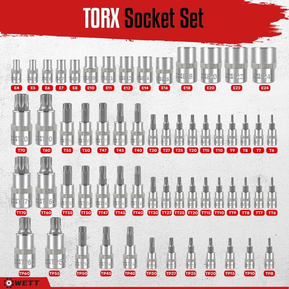Master Torx Bit Socket and External Torx Socket Set 60-Piece Drive E-Torx Socket