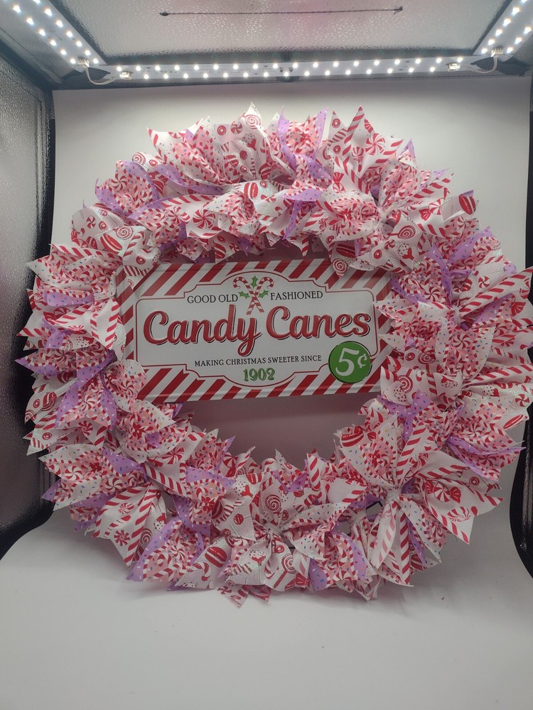Christmas Candy Cane Ribbon Wreath