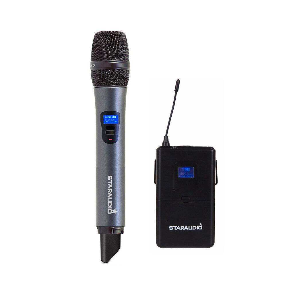 2CH UHF Wireless Microphone System Handheld Microphone Headset Lapel Audio Mics