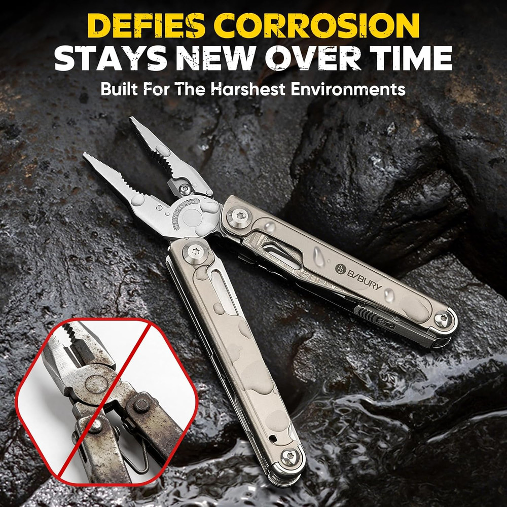 Titanium Alloy Multitool with Damascus Knife, EDC Multi Tools with Replaceable W