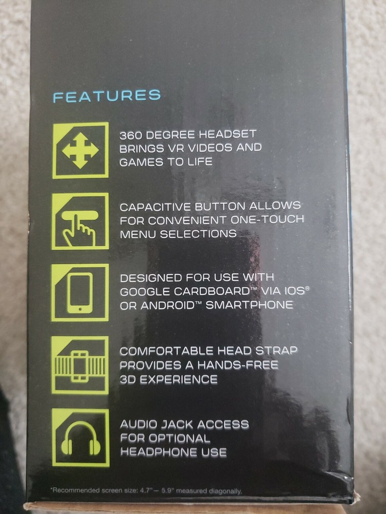 Sharper Image VR Headset 3D 360° Video Box VR Headsets For iPhone Android