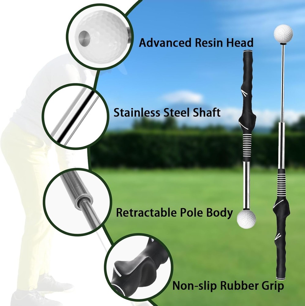 Retractable Golf Swing Trainer, Golf Training Aid and Grip Trainer with Click Fe