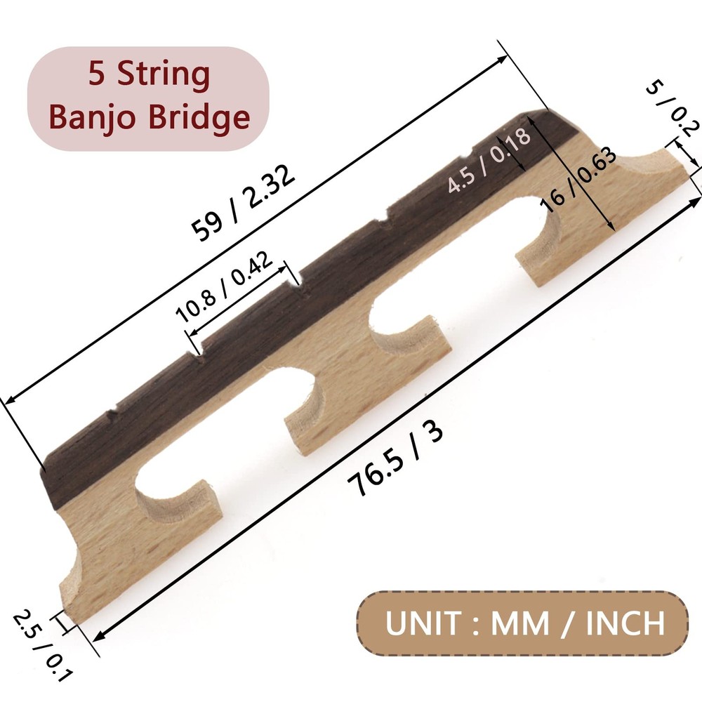 Cheerock 5-String Banjo Bridge, Ebony Maple Bridge 5 string, natural
