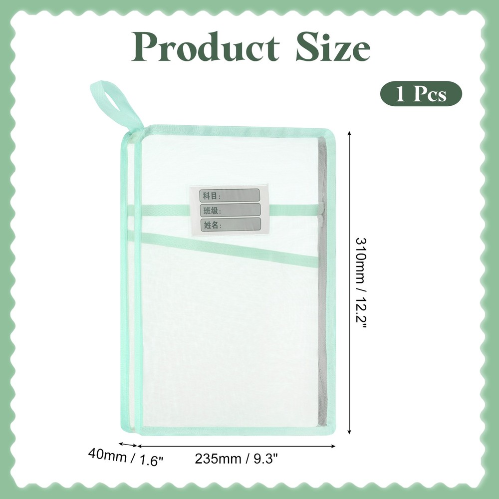 Mesh Zipper Pouch, A4 Mesh File Bag with Strap, Green
