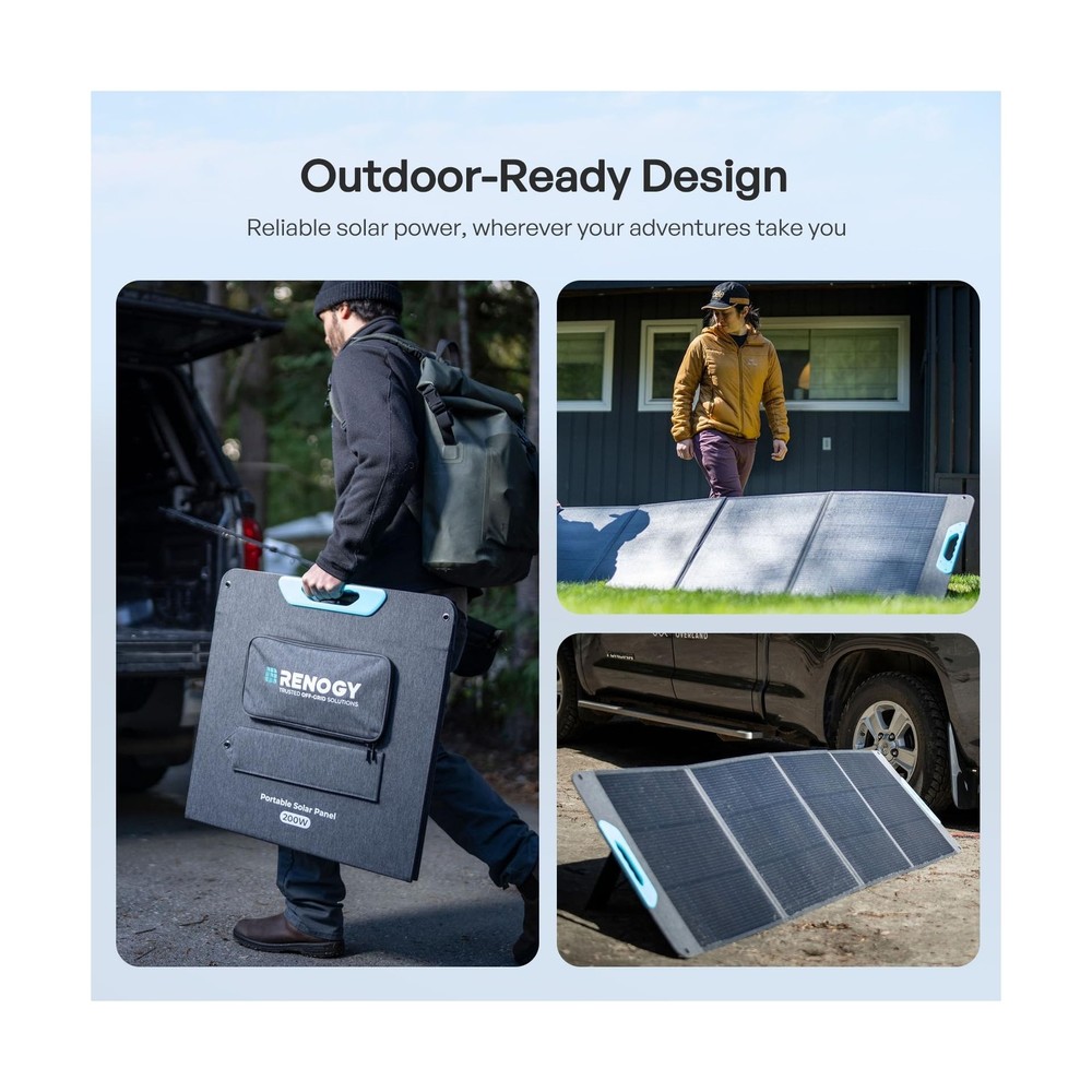 Renogy 200W Portable Solar Panel, IP65 Waterproof Foldable Solar Panel Power ...