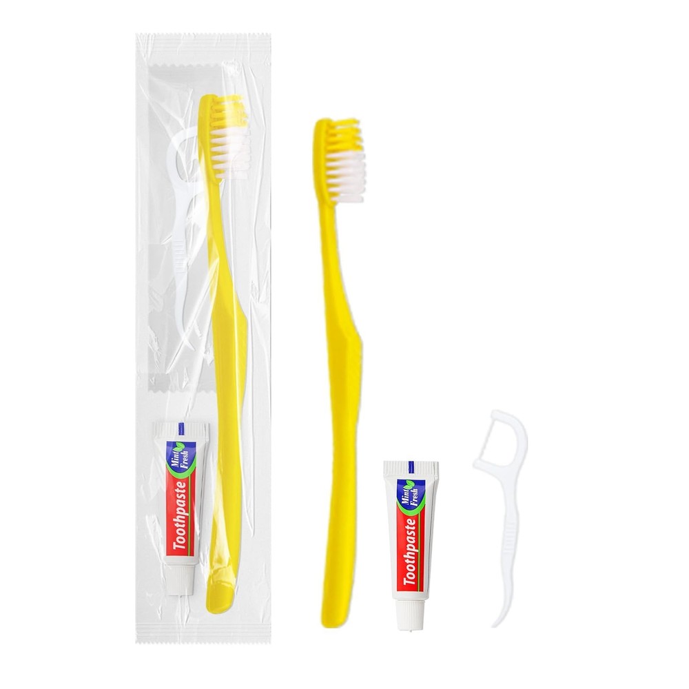 100pcs Disposable Toothbrushes with Toothpaste and Floss,Yellow Bulk Single U...