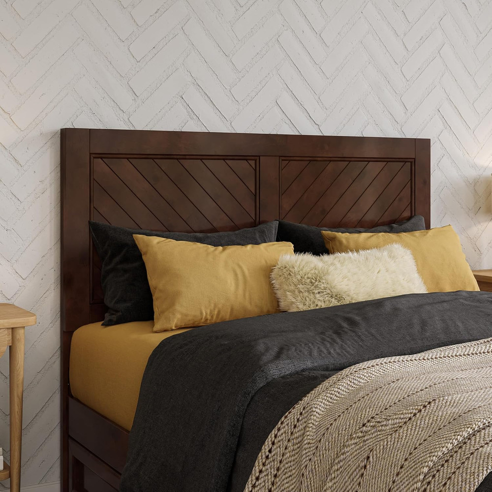 Rustic Walnut Farmhouse Solid Wood Headboard for a Cozy Bedroom Look