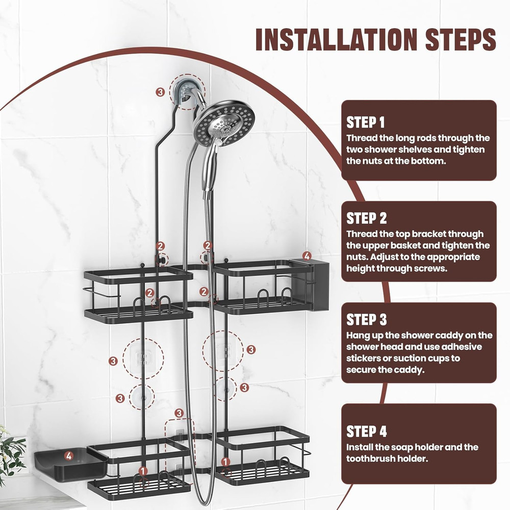 Adjustable Shower Caddy Hanging Rustproof Shower Caddy for Handheld Sh
