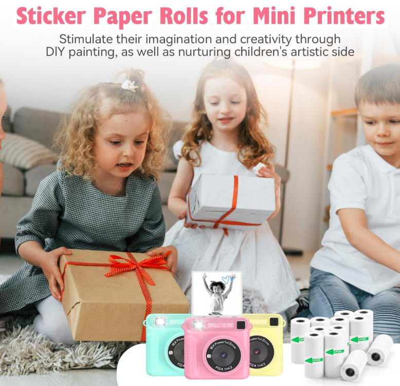 12 Rolls Mini Thermal Printer Sticker Paper HD Instant Print Kids Camera