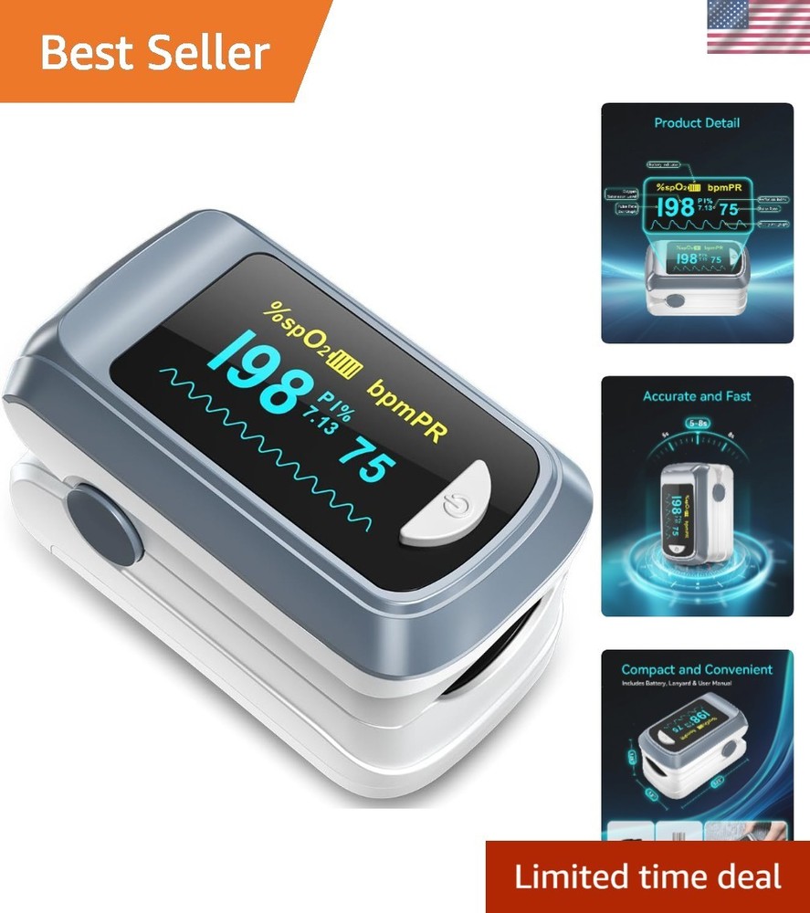 Compact & Accurate Pulse Oximeter - Easy One-Button Operation, Includes Battery