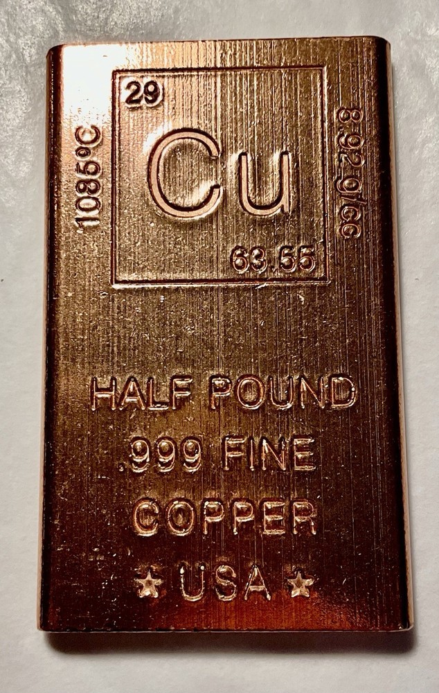 1/2 Pound lb. Copper Bar Rectangle Ingot Element Design. (NEL1047).