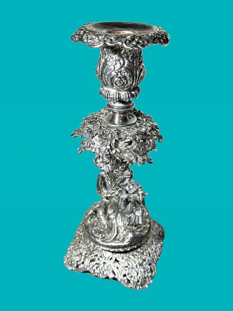Stunning Antique Solid 800 Silver German Rococo Detachable Candlestick Holder