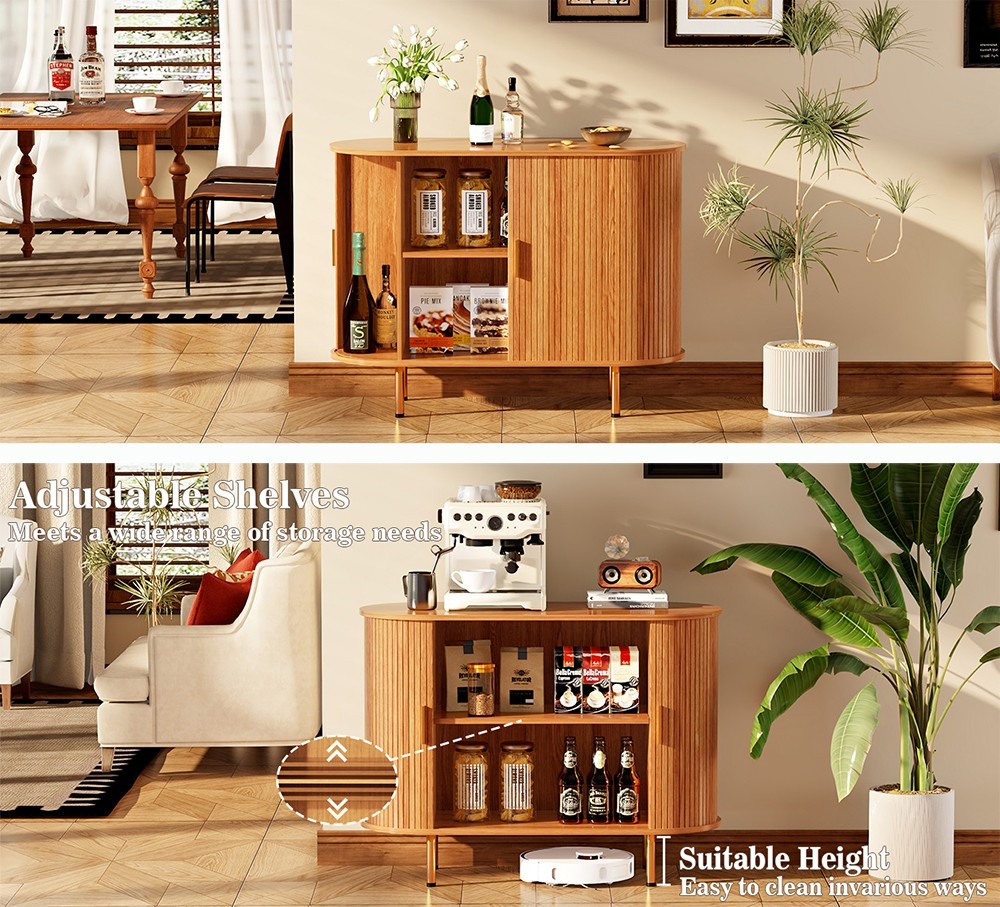 STORAGE BUFFET CABINET FLUTED ROLLER-DOOR SIDEBOARD BAR CABINET 2 SLIDING DOORS