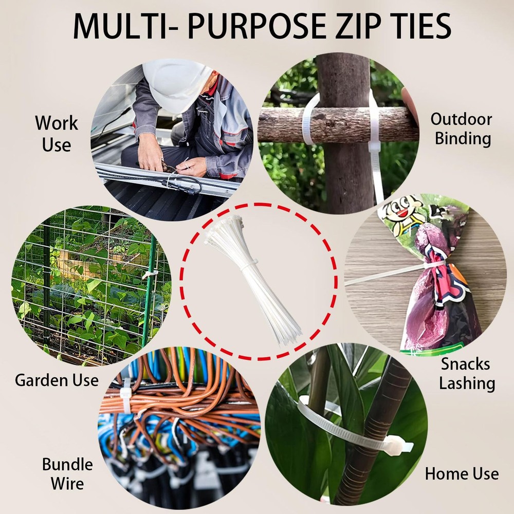 White Zip Ties Assorted Sizes 4+6+8+12 Inch, 400 (400 Pack),