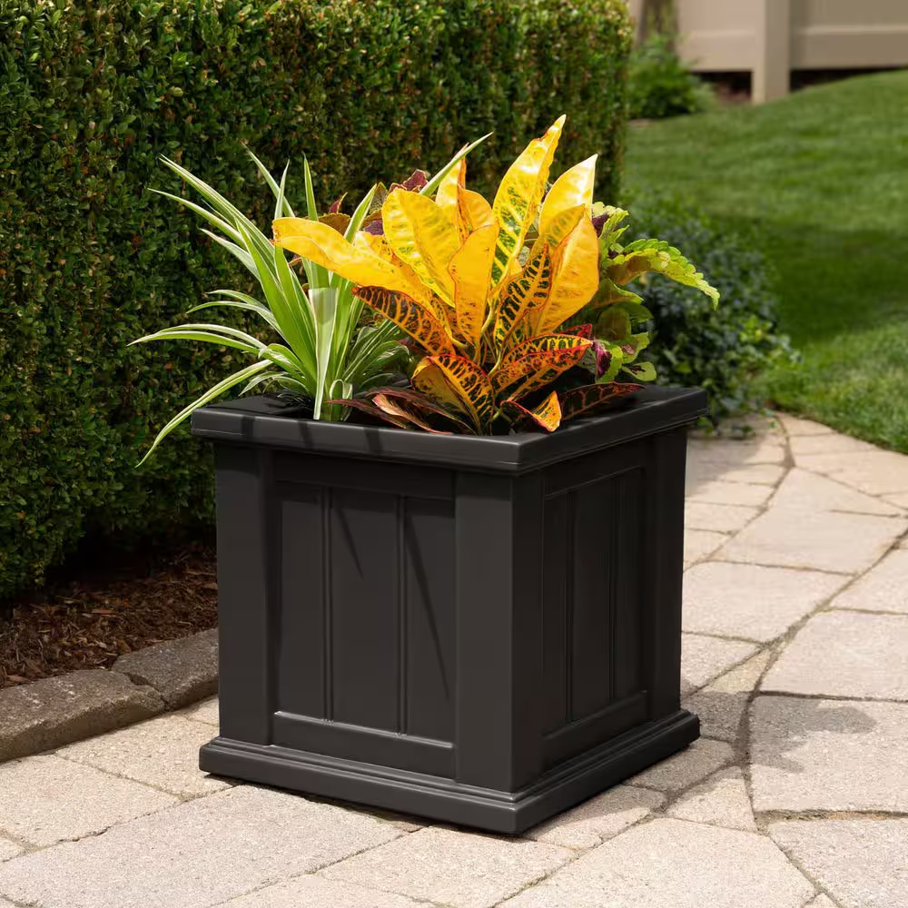 Cape Cod 14 In. Square Self-Watering Black Polyethylene Planter