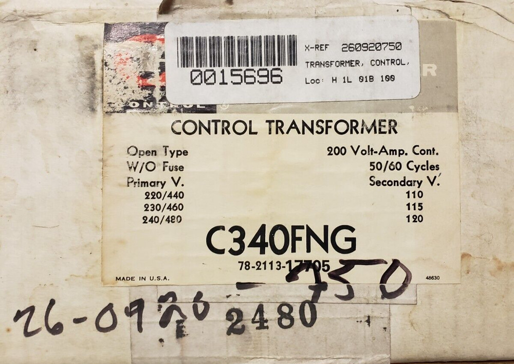 CUTLER-HAMMER CONTROL TRANSFORMER C340FNG