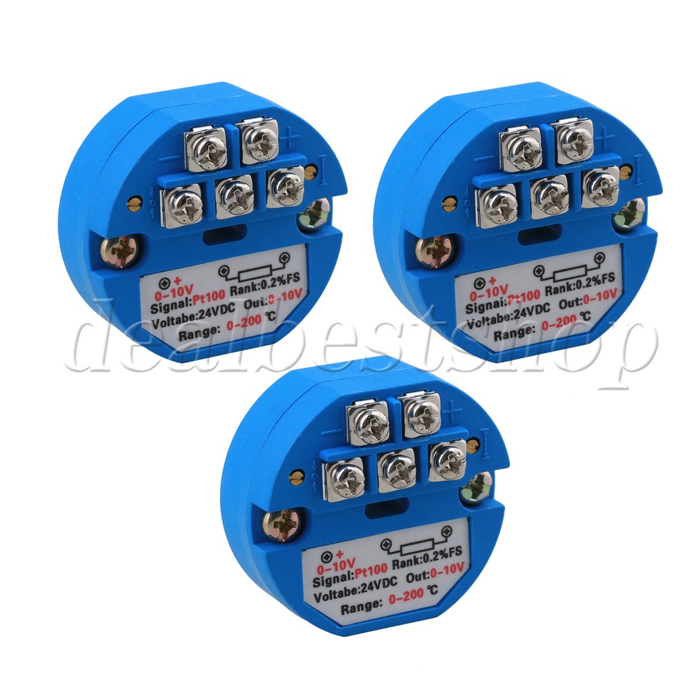 3 x DC 24V PT100 Temperature Sensor Transmitter Blue for Electric Power