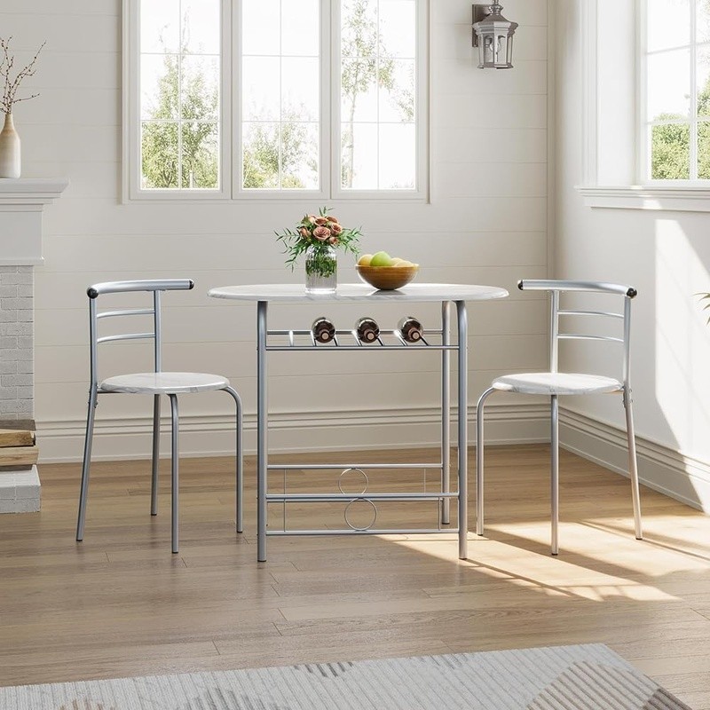 Space Saving Dining Table Set W/ 2 Chairs Oval Design Compact Small Areas New