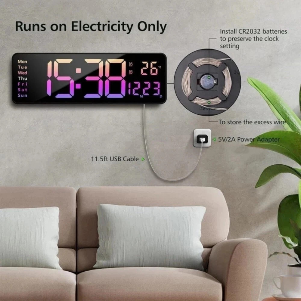 16in Large Digital Wall Clock Large Display LED Wall Clock Timer Pink with Plug