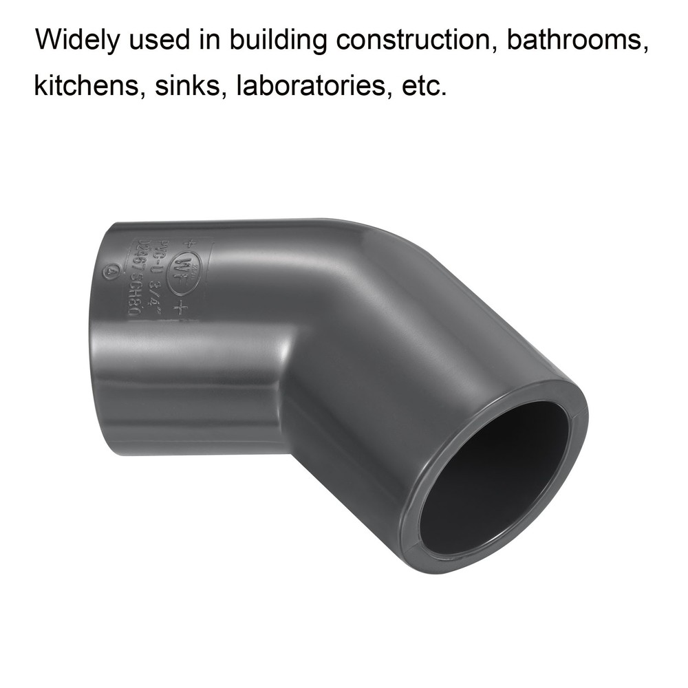 UPVC Elbow Fitting Pipe Program 80 3/4", 3pcs 45 Degree Connector, Grey
