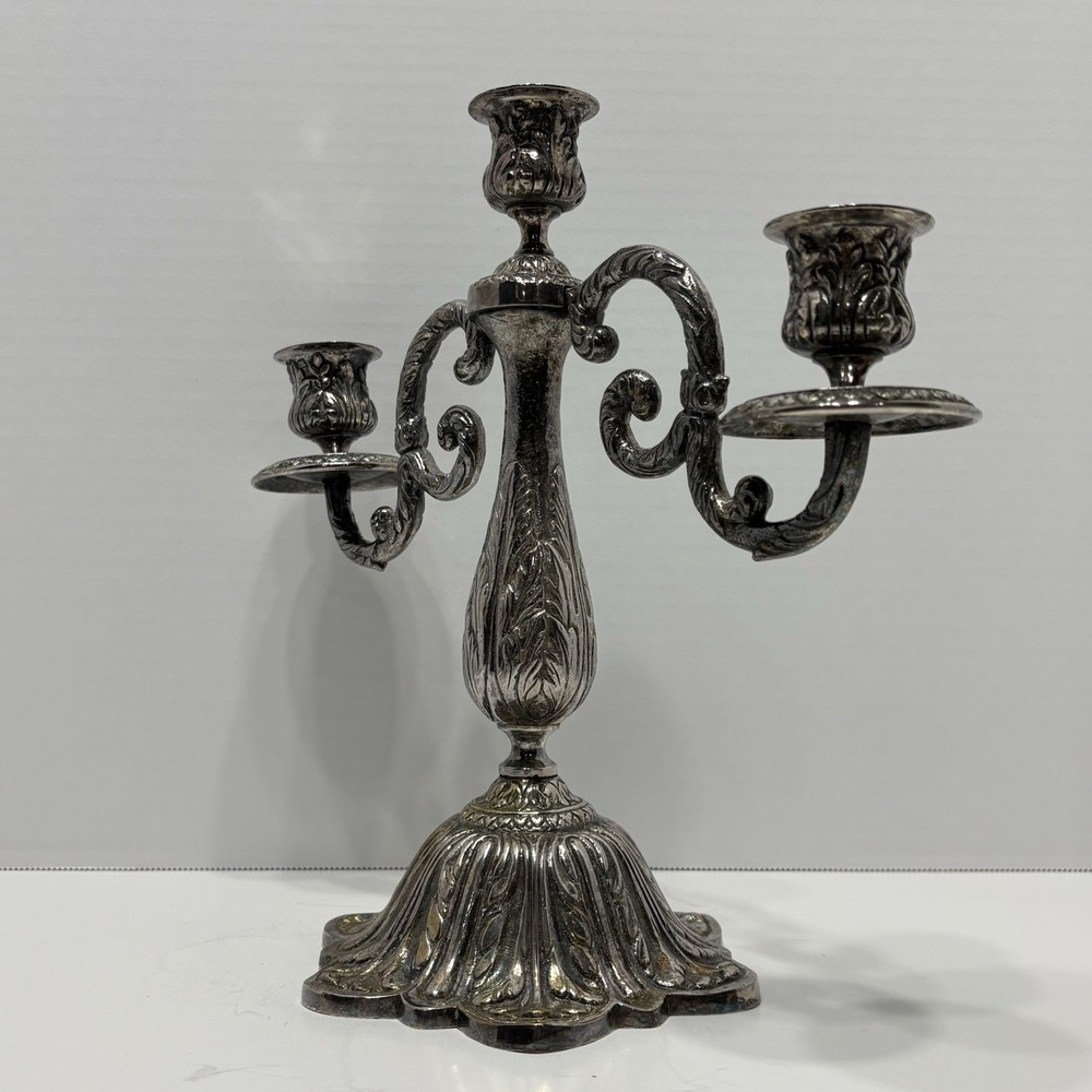 Silver Plated Vintage 3 Arm Victorian-Style Candelabra