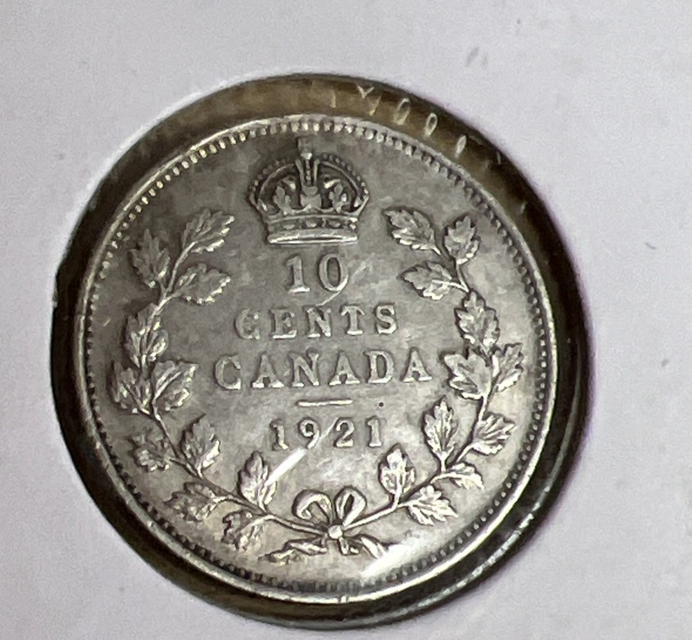 1921 Canada 10 Cent Silver Dime Coin